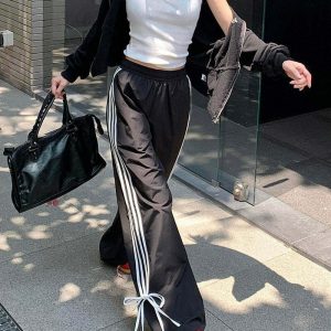 Y2K Grunge Stripe Pants - Retro 90s Fashion, Summer Y2K Outfits, Gothic Y2K