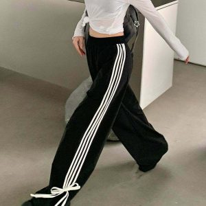 Y2K Grunge Stripe Pants - Retro 90s Fashion, Summer Y2K Outfits, Gothic Y2K