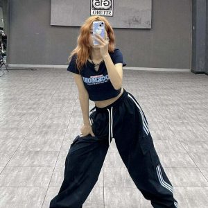 Y2K Grunge Striped Baggy Sweatpants - Retro 90s Fashion, Summer Y2K Outfits,