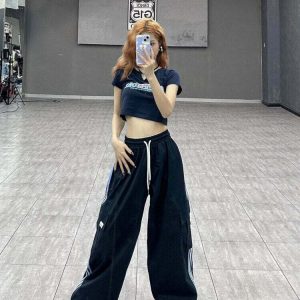 Y2K Grunge Striped Baggy Sweatpants - Retro 90s Fashion, Summer Y2K Outfits,