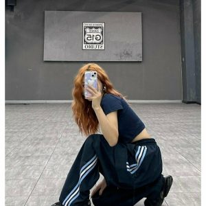 Y2K Grunge Striped Baggy Sweatpants - Retro 90s Fashion, Summer Y2K Outfits,