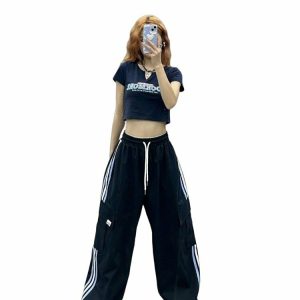 Y2K Grunge Striped Baggy Sweatpants - Retro 90s Fashion, Summer Y2K Outfits,