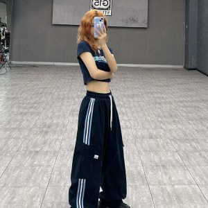 Y2K Grunge Striped Baggy Sweatpants - Retro 90s Fashion, Summer Y2K Outfits,