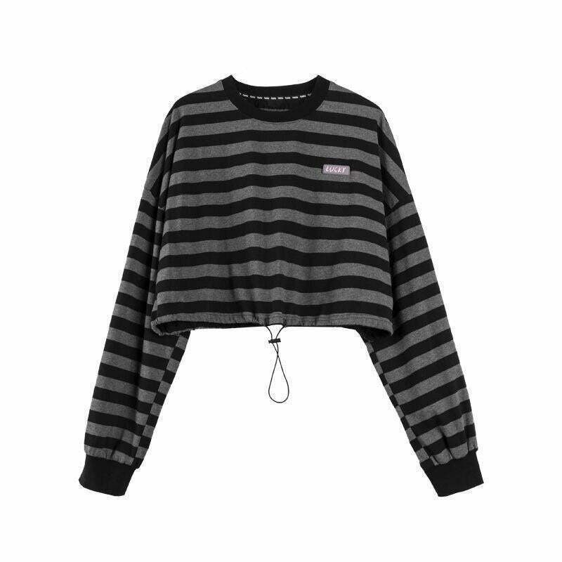 Y2K Grunge Striped Drawstring Women's Sweatshirt - 90s Retro Summer Outfit Essentials