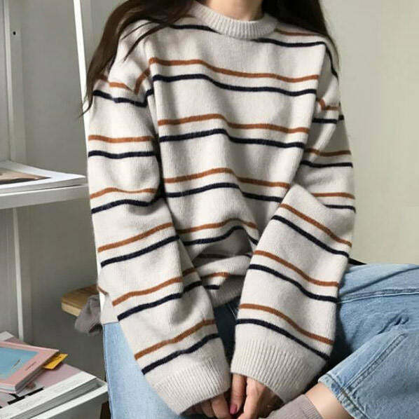 Y2K Grunge Striped Sweater - Retro 90s Fashion, Summer Outfits, and Pastel Goth Style