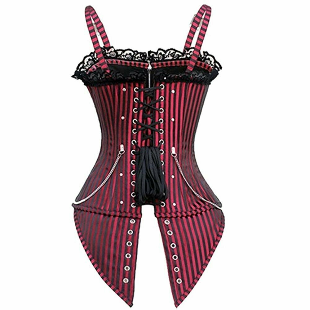 Y2K Grunge Striped Zip Buckled Corset - Retro 90s Summer Outfit, Gothic Y2K Fashion