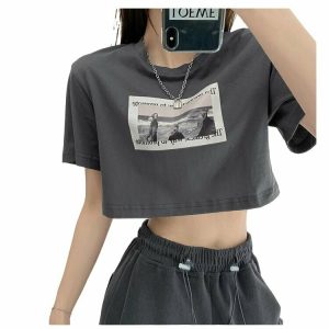 Y2K Grunge Style Cotton Crop Top - Perfect for 90s Summer Outfits and Retro Y2K Fashion