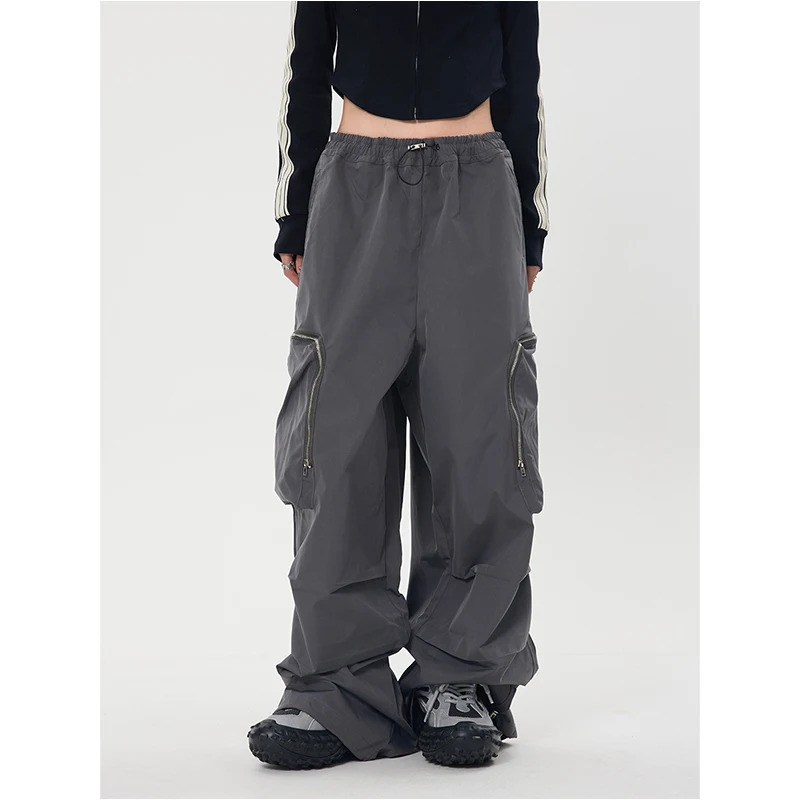 Y2K Grunge Style High Waist Cargo Pants - Vintage Black Straight Trouser for Women