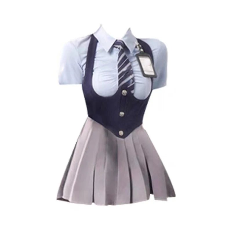 Y2K Grunge Summer Outfit: Retro 90s Fashion College Uniform Set with Skirt and Shirt