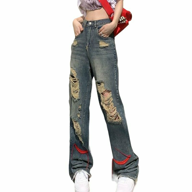 Y2K Grunge Summer Pants with Holes - Retro 90s Fashion, Y2K Outfits, and Gothic