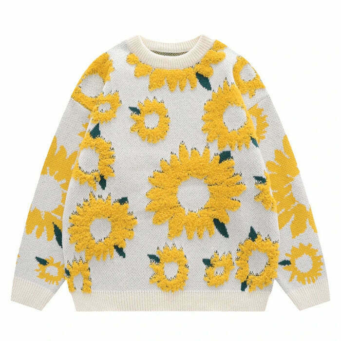 Y2K Grunge Sunflower Oversized Sweater - Retro 90s Fashion, Summer Y2K Outfits