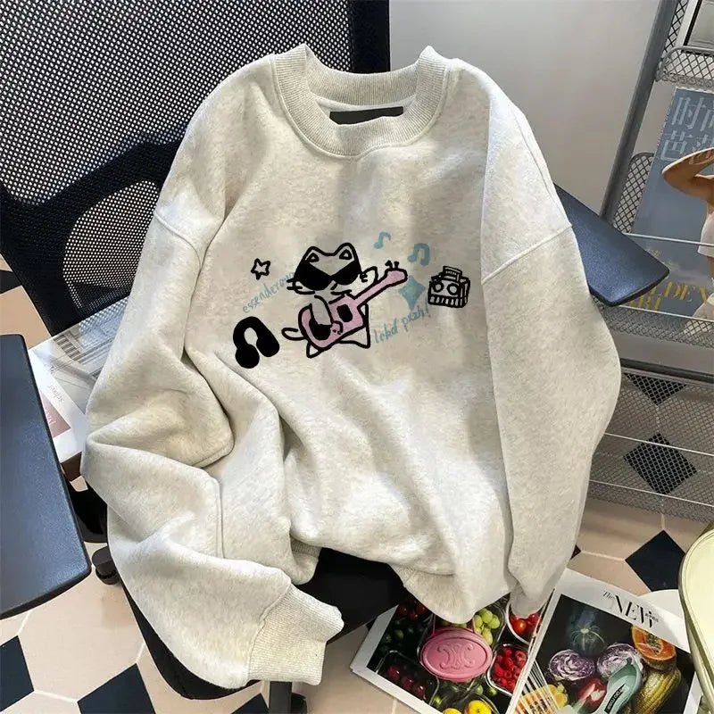 Y2K Grunge Sweet Cat Cartoon College Sweatshirt - Retro 90s Summer Outfit for Women