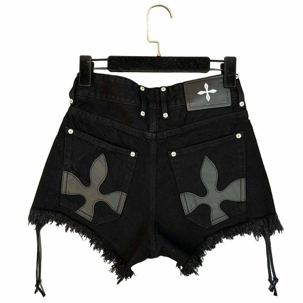 Y2K Grunge Tassel Fringe Denim Shorts - Retro 90s Summer Outfit, Y2K Fashion Essential