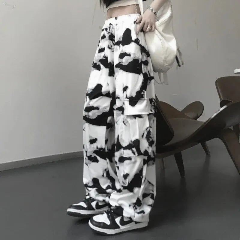 Y2K Grunge Tie Dye Harajuku Wide Leg Pants - Retro 90s Summer Outfit, Pastel Goth Style