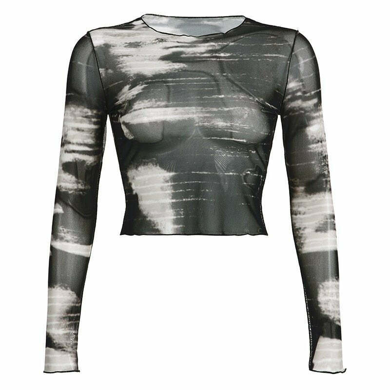 Y2K Grunge Tie Dye Long Sleeve Crop Top - Retro 90s Fashion, Summer Outfits, and Party Looks