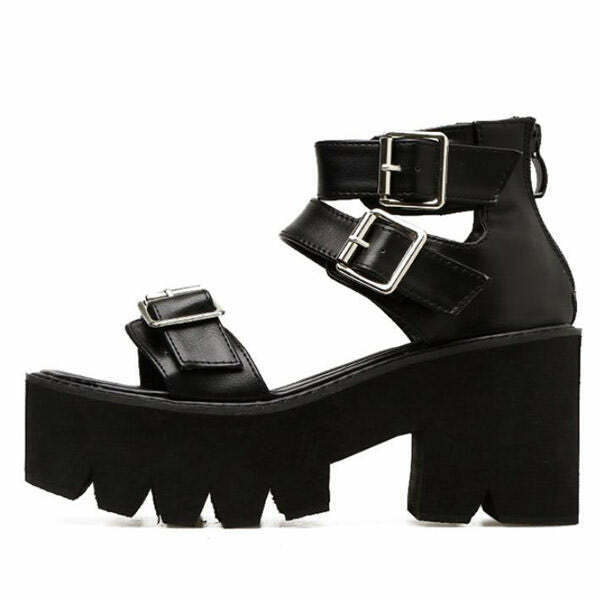 Y2K Grunge Triple Buckle Platform Sandals - Retro 90s Fashion, Summer Y2K Outfits,