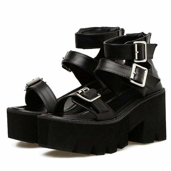 Y2K Grunge Triple Buckle Platform Sandals - Retro 90s Fashion, Summer Y2K Outfits,