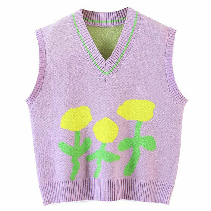 Y2K Grunge Tulip Knit Vest - Retro 90s Fashion, Summer Outfits, and Pastel Goth Style