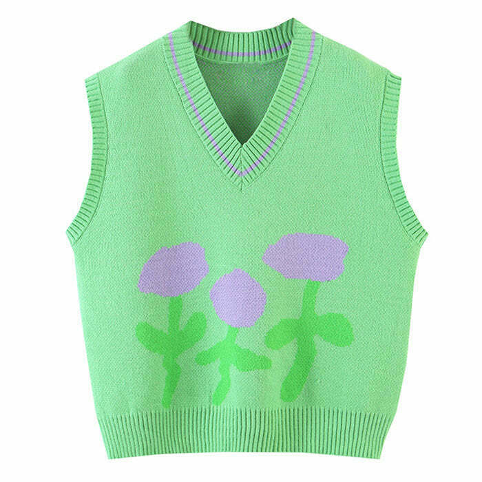 Y2K Grunge Tulip Knit Vest - Retro 90s Fashion, Summer Outfits, and Pastel Goth Style