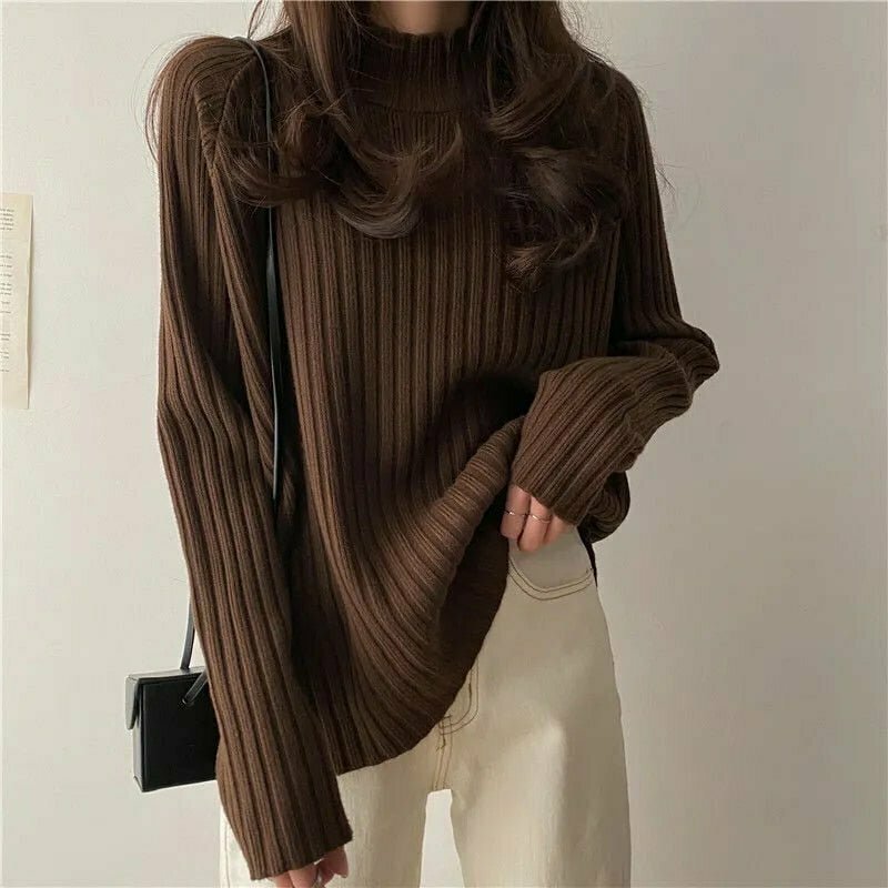 Y2K Grunge Turtleneck Solid Office Sweater - Retro 90s Fashion, Summer Y2K Outfits