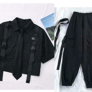 Y2K Grunge Two-Piece College Style Suit Set - 90s Fashion, Retro Summer Outfits, Y2