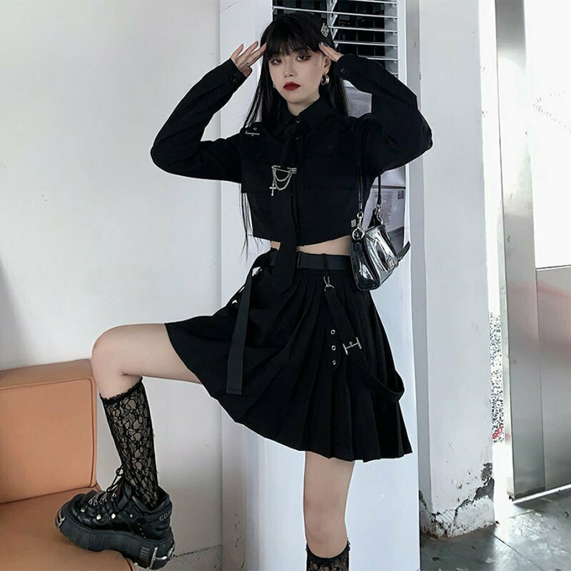 Y2K Grunge Two-Piece Goth Punk Suit Set - Retro 90s Summer Outfit, Y2K Party &