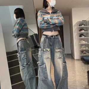 Y2K Grunge Urban Safari Cargo Pants - Retro 90s Fashion, Summer Y2K Outfits, Pastel