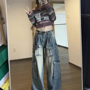 Y2K Grunge Urban Safari Cargo Pants - Retro 90s Fashion, Summer Y2K Outfits, Pastel