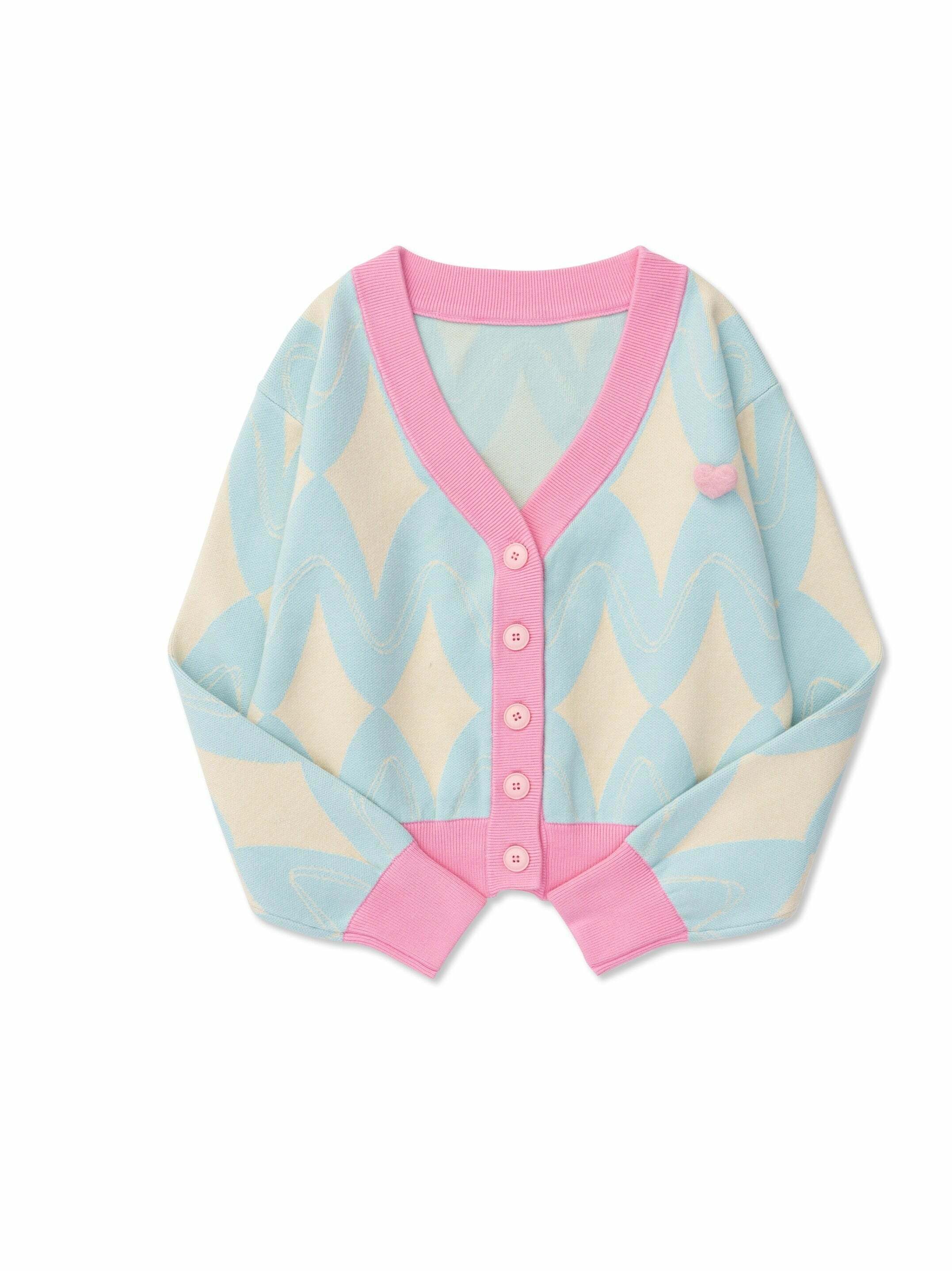 Y2K Grunge V-Neck Cardigan - Retro 90s Summer Outfit, Pastel Goth, Y2K