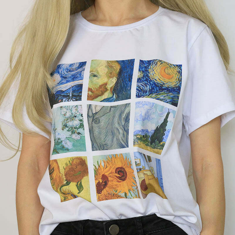 Y2K Grunge Van Gogh Tee - Retro 90s Fashion, Summer Outfits, and Pastel Goth Style