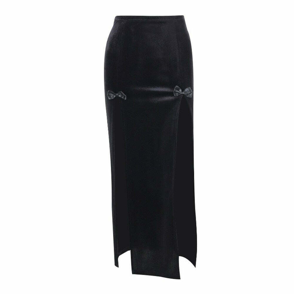 Y2K Grunge Velvet Split Skirt - Retro 90s Fashion, Gothic Y2K, Summer Party Outfit