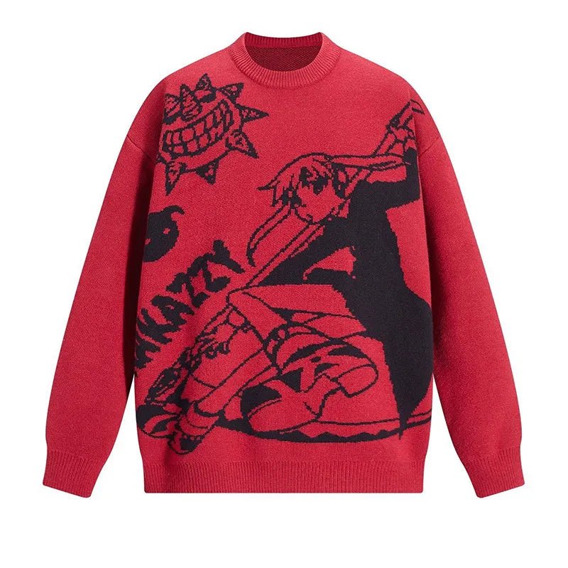 Y2K Grunge Vintage Cartoon Knit Sweater - 90s Retro Style, Summer Y2K Outfits, Past