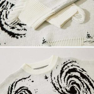 Y2K Grunge Vintage Ripped Stripe Knit Sweater - 90s Fashion, Retro Style, Y2K Out