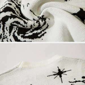 Y2K Grunge Vintage Ripped Stripe Knit Sweater - 90s Fashion, Retro Style, Y2K Out