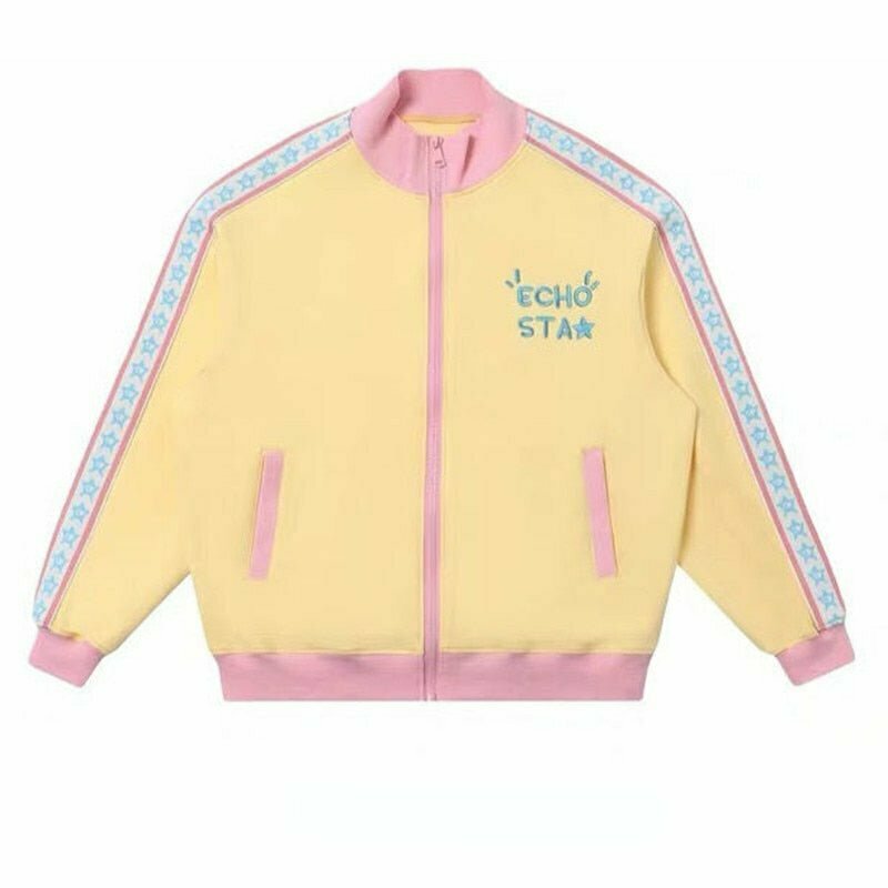 Y2K Grunge Vintage Star Varsity Zip Jacket - 90s Retro Summer Outfit, Y2K Fashion