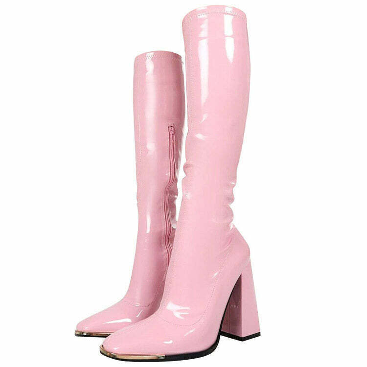 Y2K Grunge Vinyl Boots - Retro 90s Fashion, Pastel Goth, Y2K Summer Outfits,