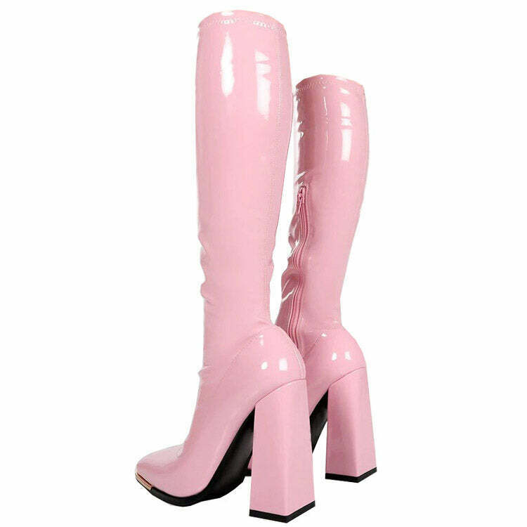 Y2K Grunge Vinyl Boots - Retro 90s Fashion, Pastel Goth, Y2K Summer Outfits,