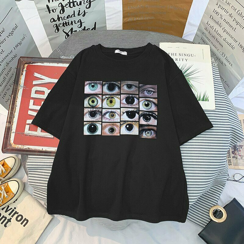 Y2K Grunge Weirdcore Aesthetic Eyes Print T-Shirt - 90s Retro Summer Outfit