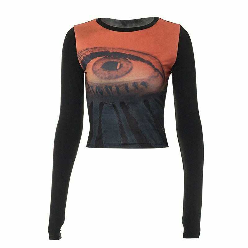 Y2K Grunge Weirdcore Eye Print Crop Top - Retro 90s Fashion, Summer Y2K Outfits