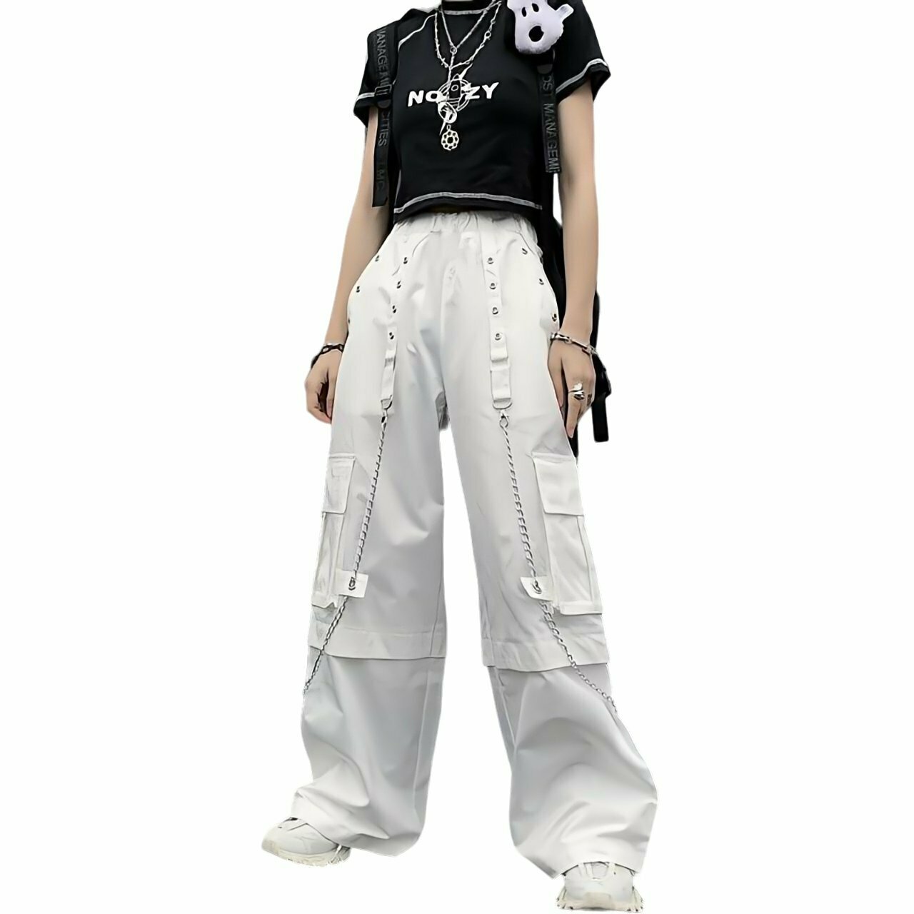 Y2K Grunge White Punk Style Cargo Pants - 90s Fashion, Retro Summer Y2K Outfits