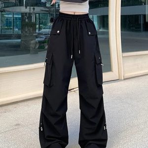 Y2K Grunge Wide Leg Cargo Pants - 90s Retro Summer Outfit, Gothic Y2K Fashion