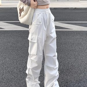 Y2K Grunge Wide Leg Cargo Pants - 90s Retro Summer Outfit, Gothic Y2K Fashion