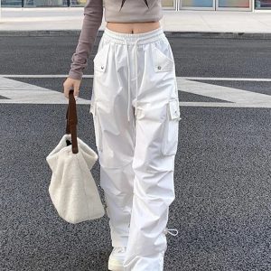 Y2K Grunge Wide Leg Cargo Pants - 90s Retro Summer Outfit, Gothic Y2K Fashion