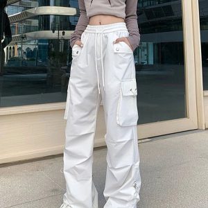 Y2K Grunge Wide Leg Cargo Pants - 90s Retro Summer Outfit, Gothic Y2K Fashion