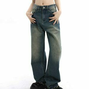 Y2K Grunge Wide Leg Jeans - Retro 90s Fashion, Summer Y2K Outfits, and Gothic Y