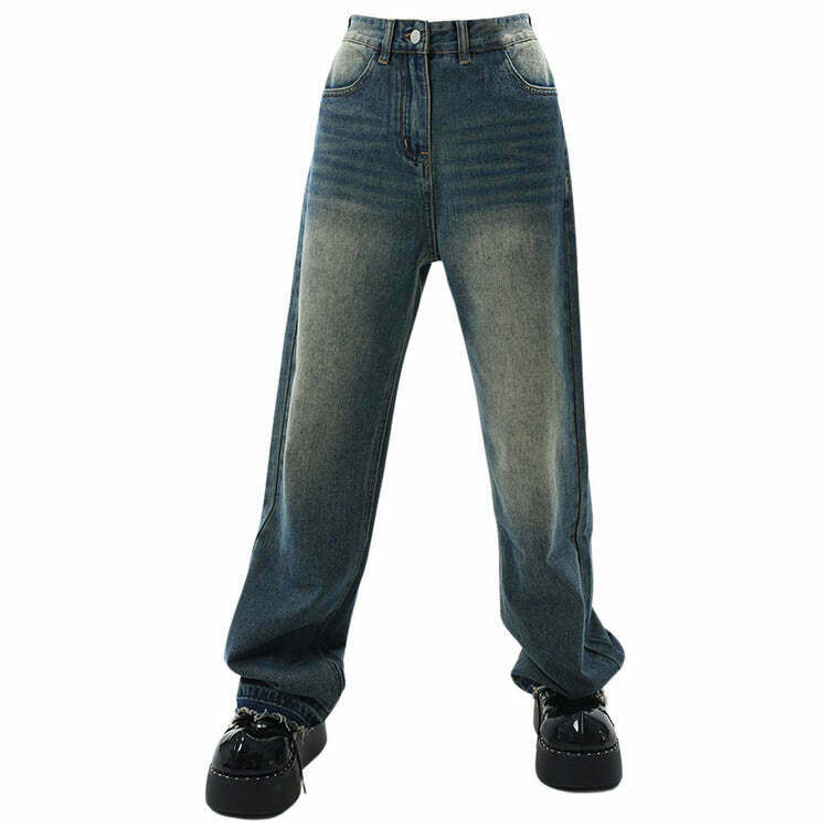 Y2K Grunge Wide Leg Jeans - Retro 90s Fashion, Summer Y2K Outfits, and Gothic Y