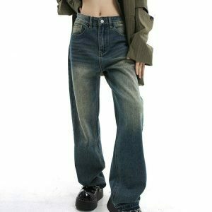 Y2K Grunge Wide Leg Jeans - Retro 90s Fashion, Summer Y2K Outfits, and Gothic Y