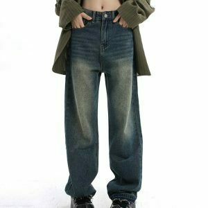 Y2K Grunge Wide Leg Jeans - Retro 90s Fashion, Summer Y2K Outfits, and Gothic Y