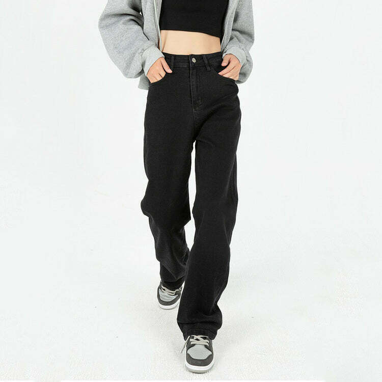 Y2K Grunge Wide Leg Jeans - Retro 90s Fashion, Summer Y2K Outfits, Hip Hop Style