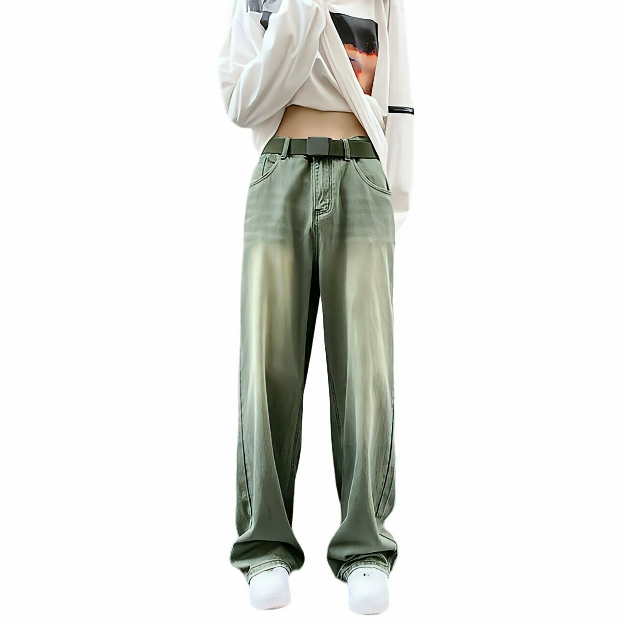 Y2K Grunge Wide Leg Light Green Jeans - Retro 90s Fashion, Summer Y2K Outfits